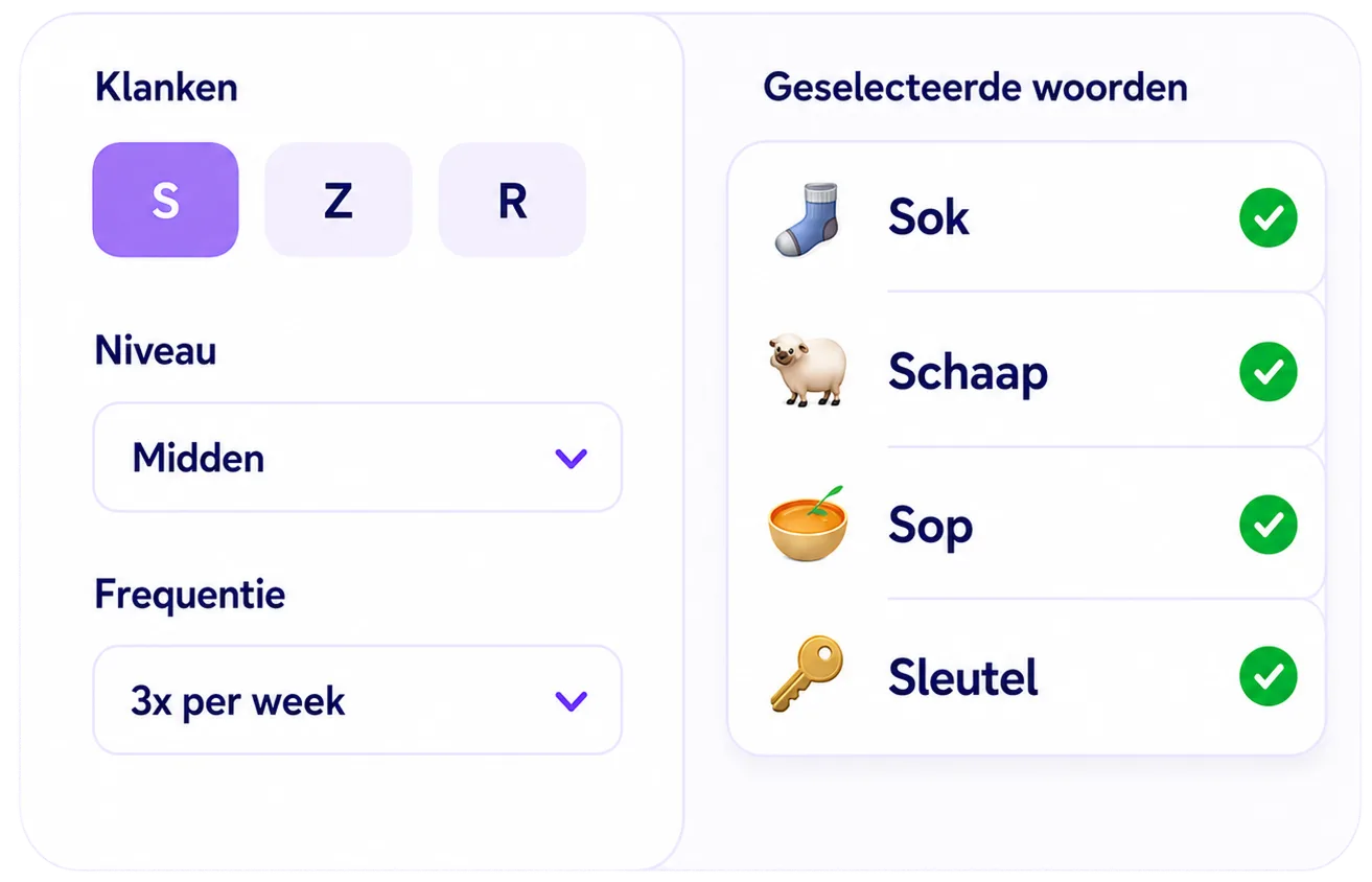 Interface voor het selecteren van spraakklanken en woorden