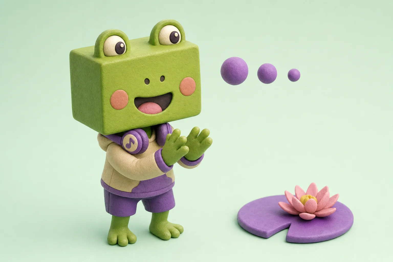 Frog with a square head claps the sounds of a word