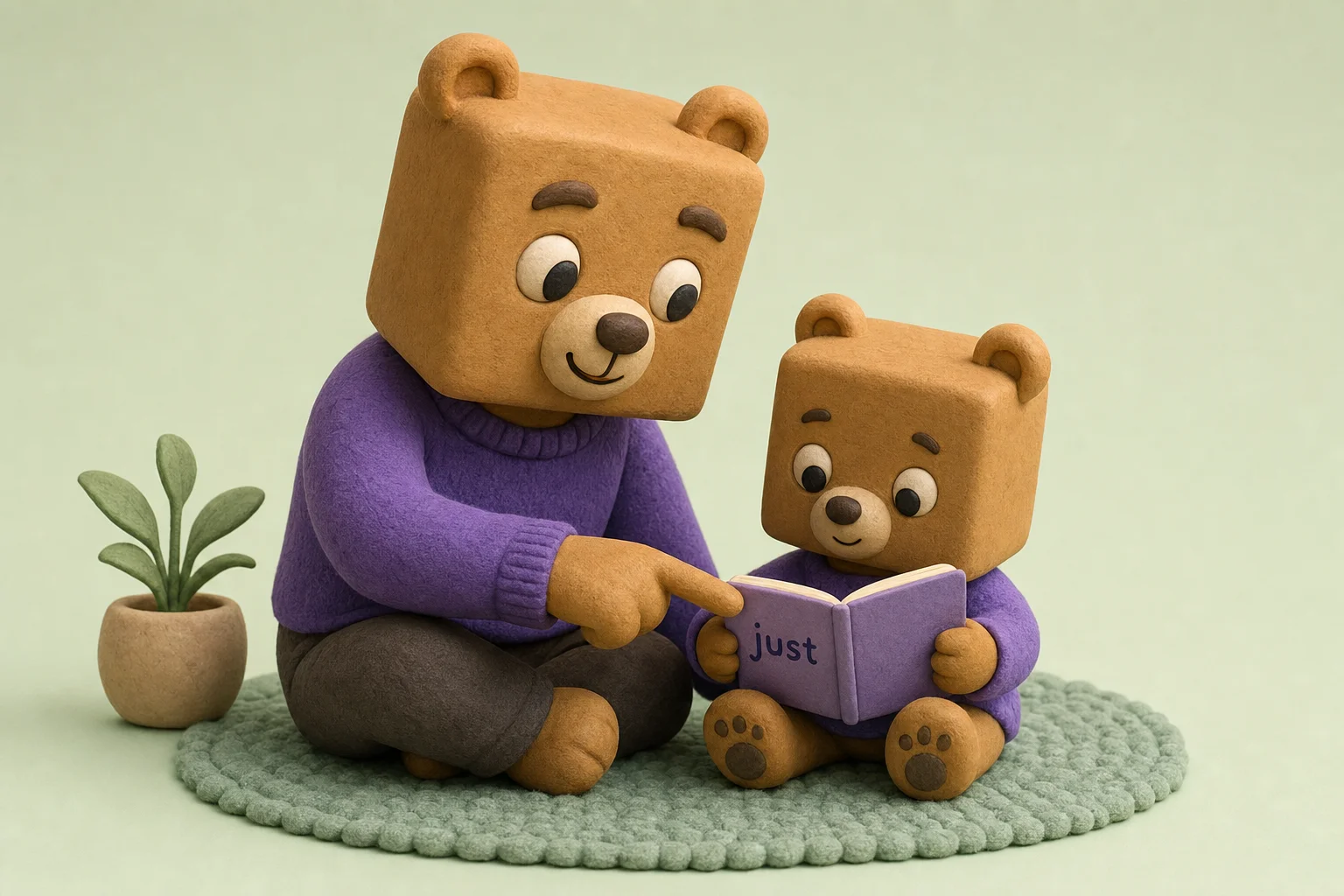 Bear with a square head reads together with a smaller bear