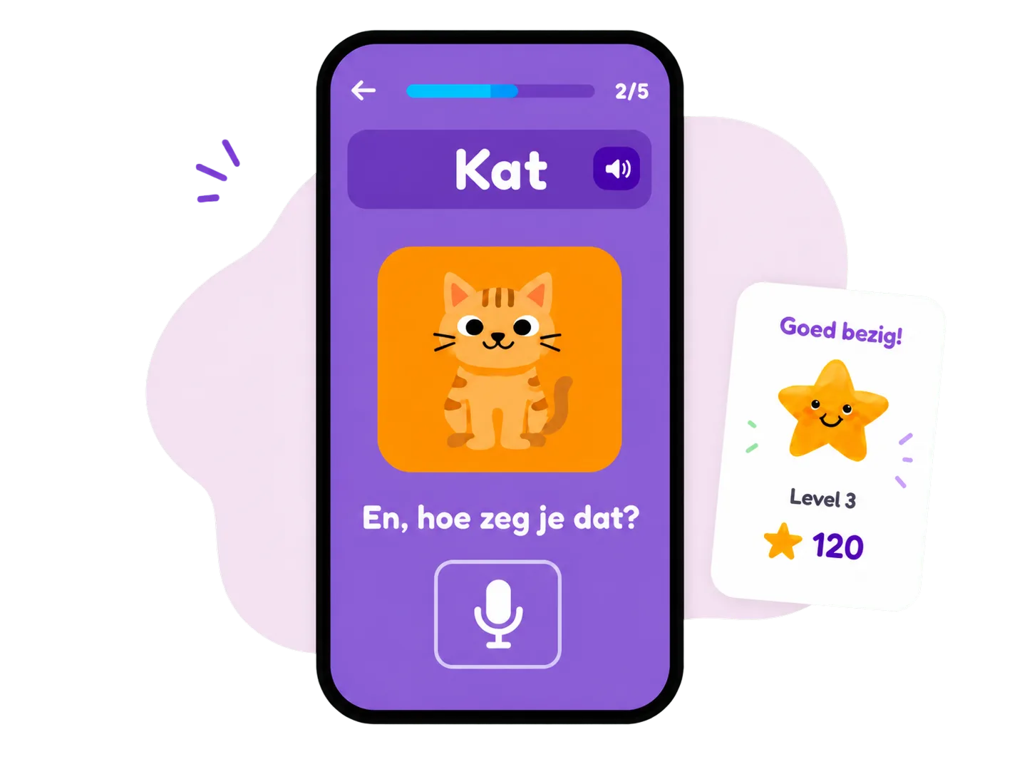 Kind speelt spraakspelletje op telefoon